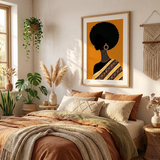 African Woman Art Print Digital Download, Afrocentric Wall Art, Black Woman Silhouette, Boho Decor, Ethnic Culture Art, Instant Digital