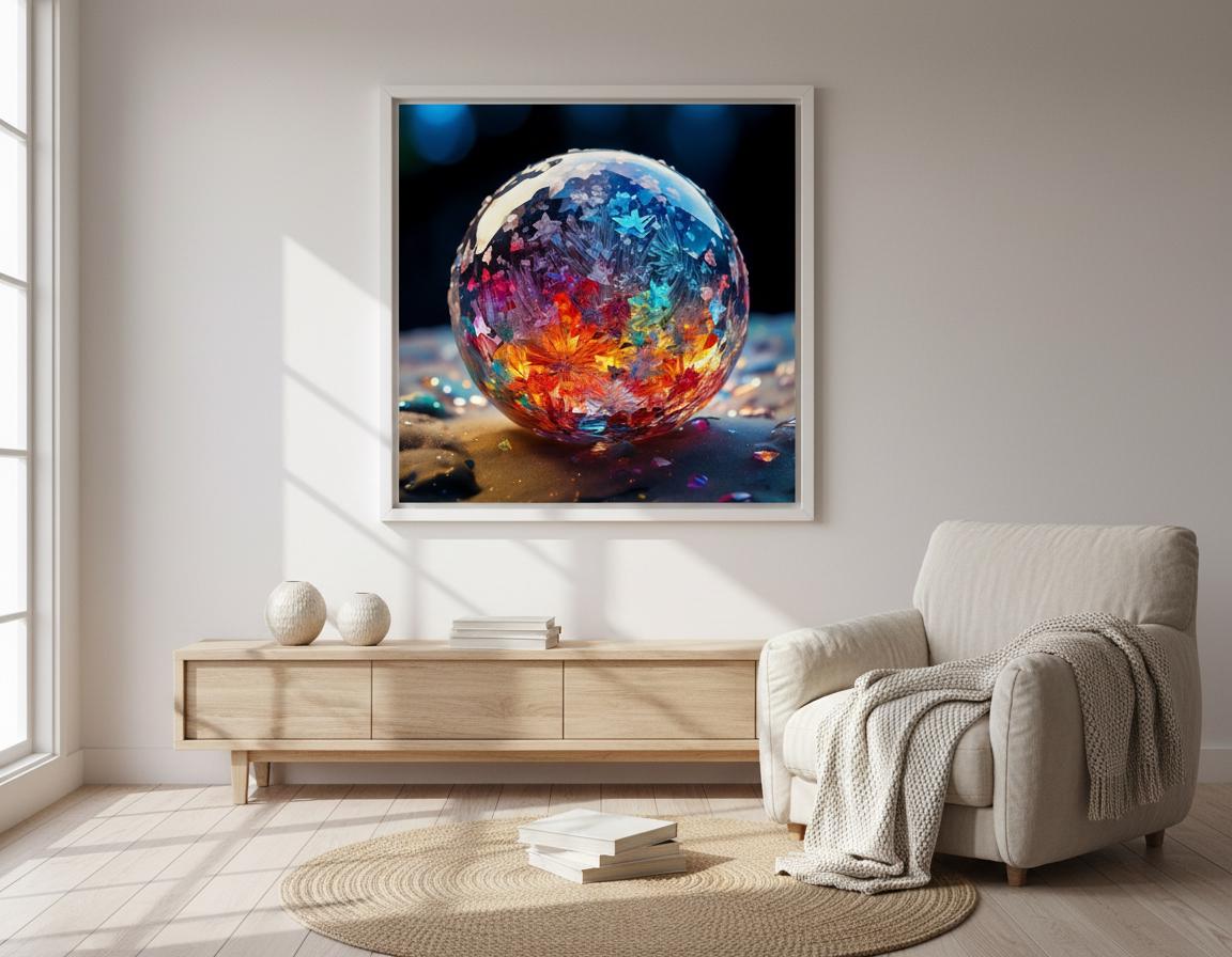 Abstract Wall Art Print: Vibrant Colorful Sphere, Shattered Orb, Modern Room Decor