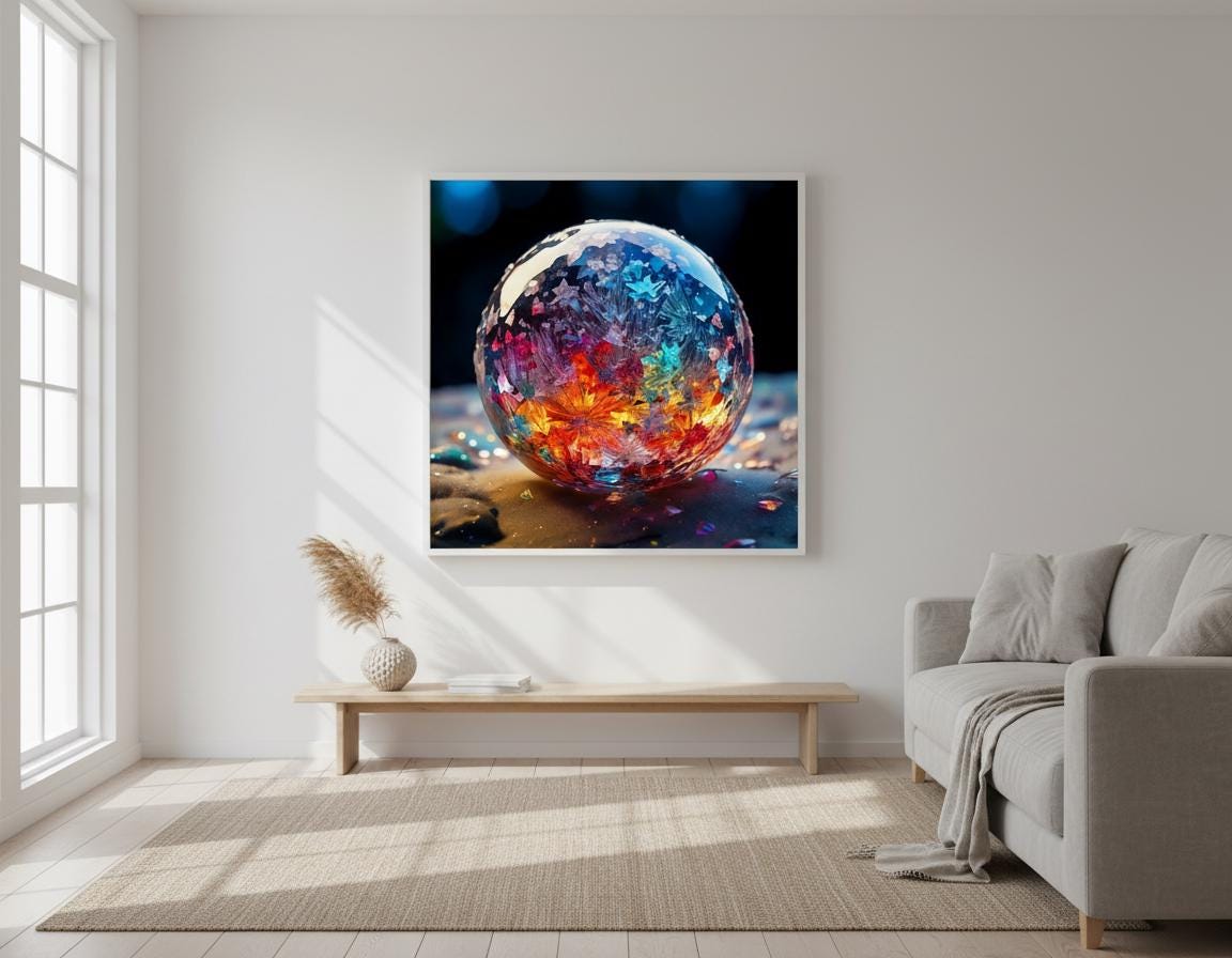 Abstract Wall Art Print: Vibrant Colorful Sphere, Shattered Orb, Modern Room Decor
