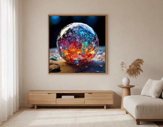 Abstract Wall Art Print: Vibrant Colorful Sphere, Shattered Orb, Modern Room Decor