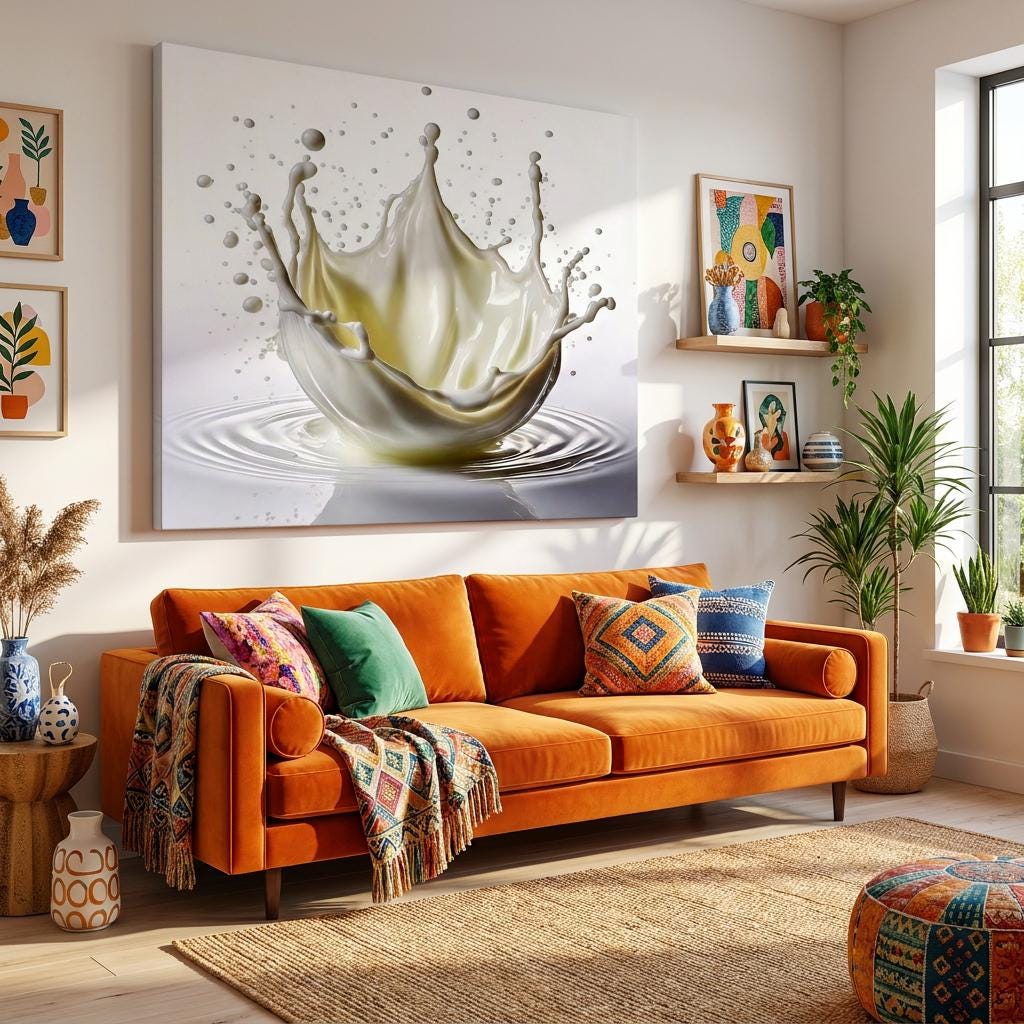 Modern Milk Splash Canvas Print: Dynamic Liquid Photography Wall Art, Kitchen Decor