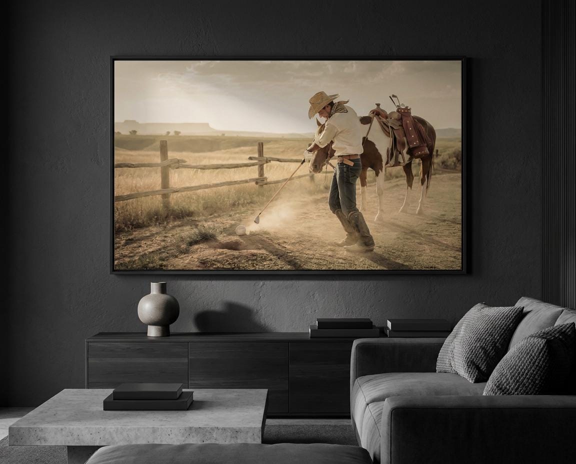 Cowboy Polo Horse Print: Western Sunset Ranch Game Sports Wall Art Decor