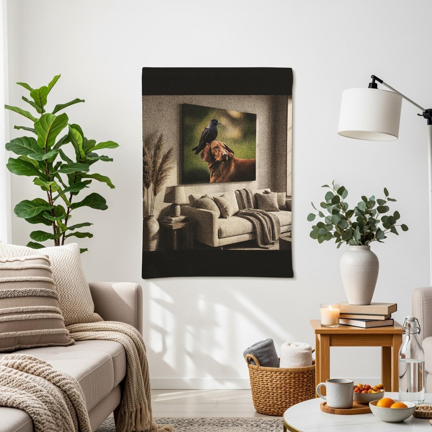 Vizsla Dog Crow Image: Green Background, Unique Wildlife Art, Nature Decor