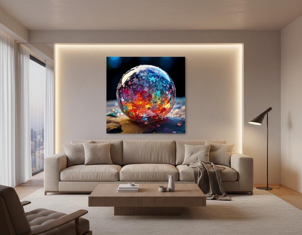 Abstract Wall Art Print: Vibrant Colorful Sphere, Shattered Orb, Modern Room Decor