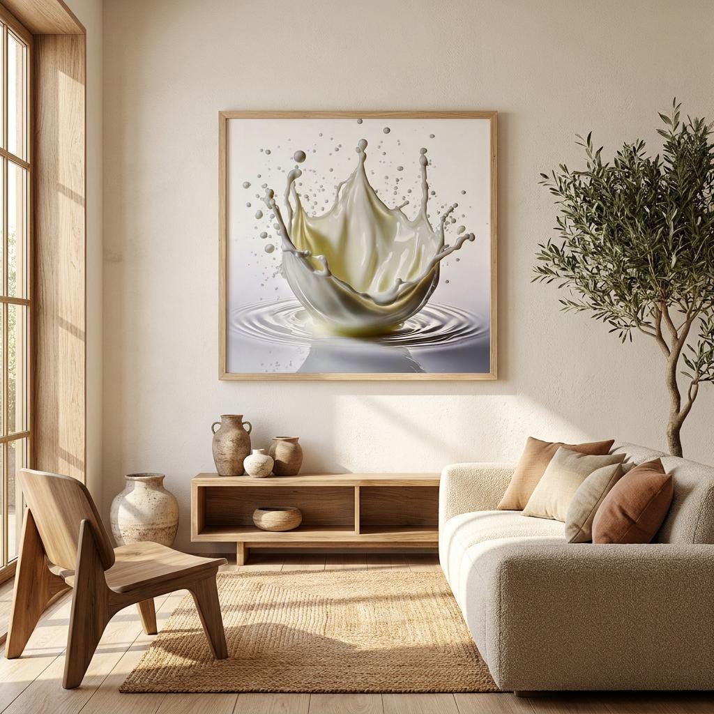 Modern Milk Splash Canvas Print: Dynamic Liquid Photography Wall Art, Kitchen Decor