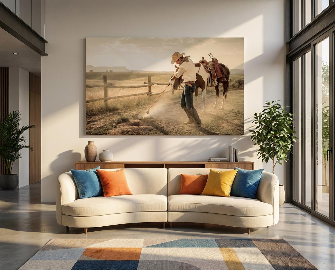 Cowboy Polo Horse Print: Western Sunset Ranch Game Sports Wall Art Decor