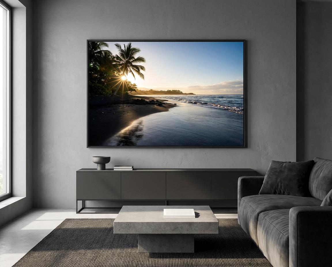 Tropical Beach Sunset Photography Canvas Print: Vibrant Ocean Palm Tree Seascape Wall Art