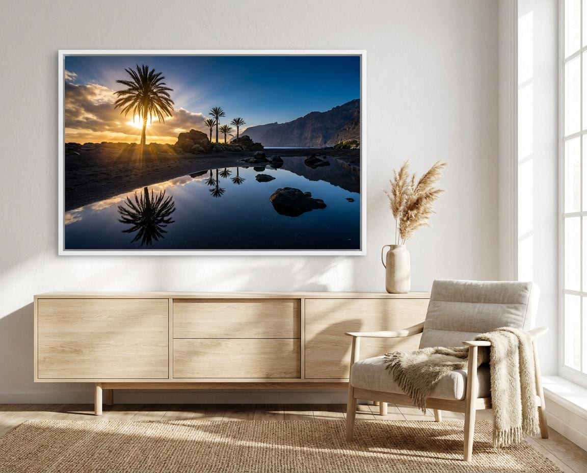 Tropical Beach Sunset Photography Canvas Print: Vibrant Ocean Palm Tree Seascape Wall Art
